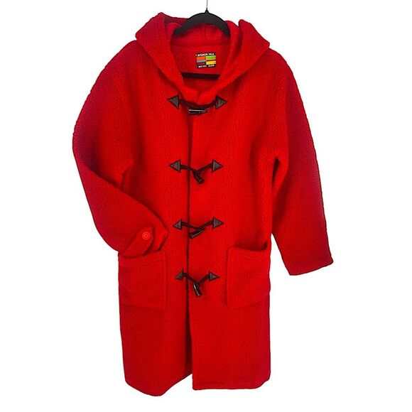Rare Michel Klein Avignon Villa Red Warm Sherpa Long Hooded Trench Coat Size M - Picture 4 of 12